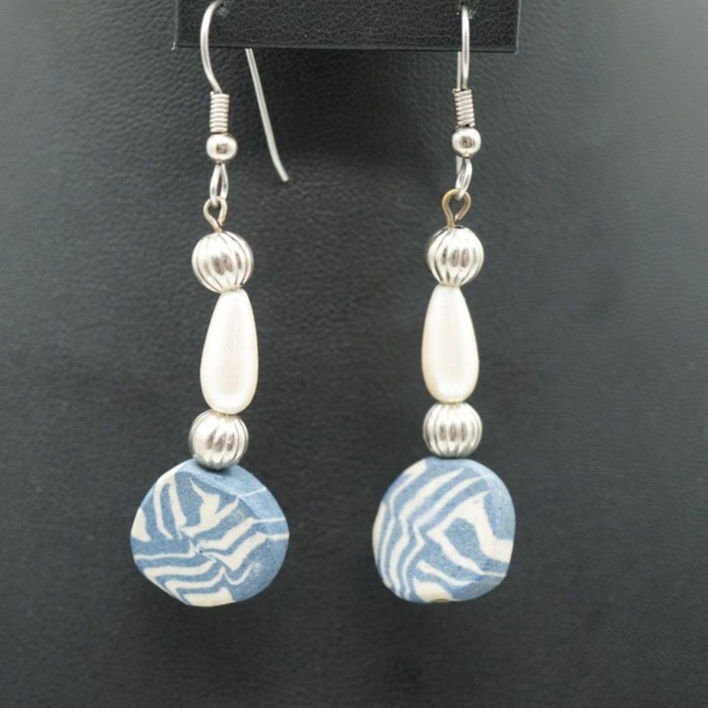 Beaded Silver Tone Dangle Drop Earrings
